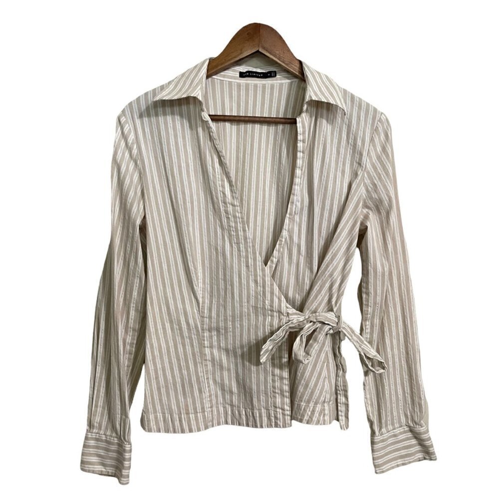 The Limited Womens Cream Y2K Striped Metallic Long Sleeve Wrap Blouse Medium